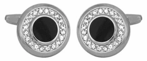 David Van Hagen Mens Round Crystal Cufflinks - Silver/Clear/Black - Picture 1 of 1