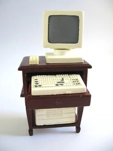 dollhouse doll house miniature VINTAGE COMPUTER MOUSE KEYBOARD PRINTER ON STAND - Picture 1 of 5