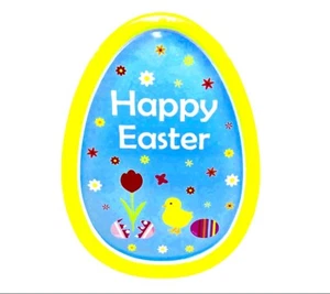 Happy Easter Serving Tray,Metal,Oval,Blue,Yellow,Chick,Flowers,Egg,12"x 8.3" - Picture 1 of 1