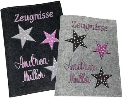 FADENSALAT Zeugnismappe mit Namen aus Filz Personalisierte Zeugnishefter Mädchen Stern Rosa