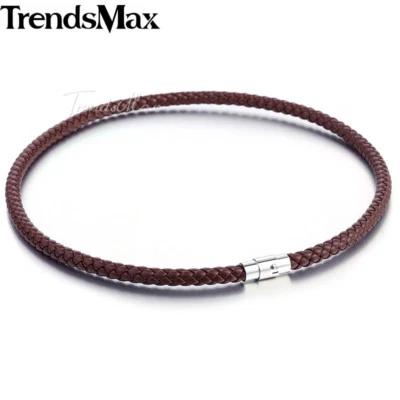 Collar de cuerda de cuero trenzado marrón de 6 mm cierre magnético de acero inoxidable 16-24" Foto 1 de 3