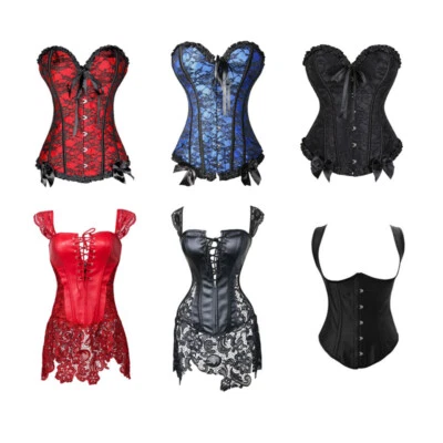 Women Lace-up Corset Bustier Tops Overbust Waist Trainer Basques Lingerie Shaper - Image 1 of 4