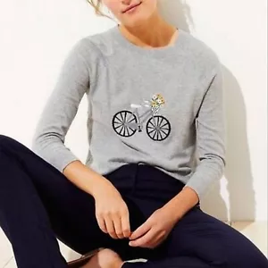 Suéter Ligero Ann Taylor LOFT 100% Algodón Gris Bicicleta y Flor Talla S - Imagen 1 de 8