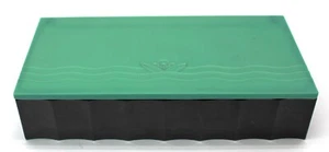 Vtg MCM Plastic Trinket Jewelry Box Two Tone Rectangle Black Turquoise Hinge Lid - Imagen 1 de 10