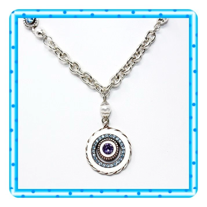 Collar Brighton Halo Perla Clara Colgante Plata Azul Púrpura Nuevo sin Etiquetas $118 Foto 1 de 3