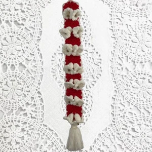 Vintage Handmade Crocheted Christmas Wall Bell Hanger Red White 38" - Picture 1 of 11