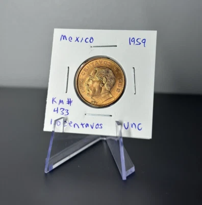 1959 Mexico 10 Centavos GEM BU Benito Juárez UNC Uncirculated Coin - Image 1 of 2