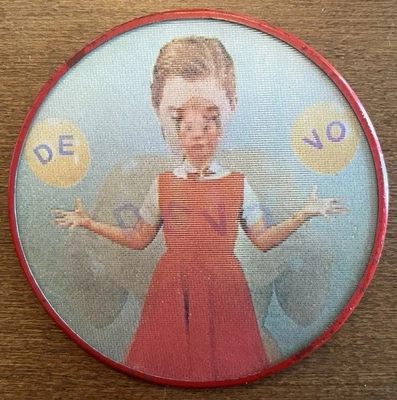 Vintage Devo Lenticular Button Pin Pinback Balloon Boob Girl Vari-Vue 3” 1970s - Image 1 of 3