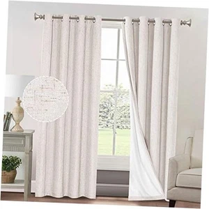 Primitive Textured Linen 100% Blackout Curtains for 52"W x 84"L Ivory - Picture 1 of 8