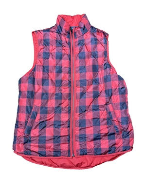 The Limited Vest Womens Medium Red Black Buffalo Plaid Quilted Puffer Zip Front - Image 1 of 4