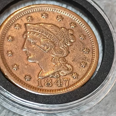 1847 Braided Hair Large Cent with Details - Image 1 of 4