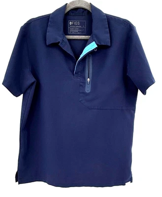 Figs Mens Scrub Top Small Navy Technical Collection Polo Zip Pocket Medical - Image 1 of 4