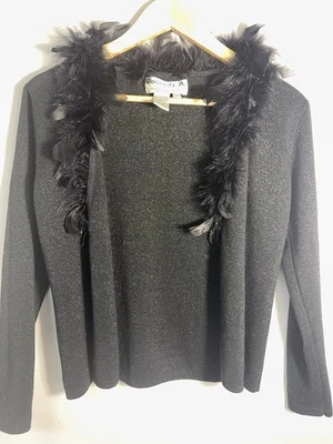 Cárdigan Suéter Joseph A Petite Pluma Borde Gancho Frontal Metálico Negro S Foto 1 de 4