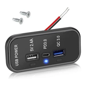 2X(3-Port 12-V-USB-Steckdosenladegerät, PD3.0 Typ C, QC 3.0 USB A und 2,4 A5461 - Bild 1 von 7