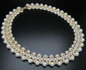 CAMROSE & KROSS JACQUELINE KENNEDY PEARL CRYSTAL 24K GP BIB NECKLACE New - Picture 1 of 14