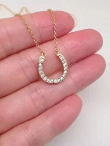 0.30Ct Round Cut Lab Created Diamond Horse Shoe Pendant 14k Yellow Gold Pleated - Picture 1 of 3