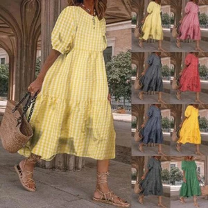 Women Boho Floral Maxi Dress Plus Size Smock Sundress Summer Loose Baggy Kaftan - Picture 1 of 19