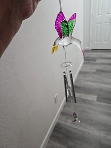 New! Beautiful Mukti Colored Hummingbird Wind Chime Stained Glass Garden Decor - Picture 1 of 5