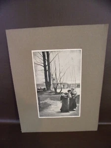Black & White Vintage Matted Print Two Ladies With Baby - Picture 1 of 4