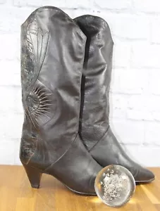 Damenstiefel Lederstiefel Motivstiefel Gr. 5 1/2 TRUE VINTAGE 80s women's boots - Bild 1 von 10