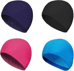 4-Pack Man Women Pure Color Nylon Spandex Fabric Swim Cap Swimming Cap Bathing C - Picture 1 of 2