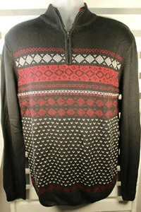 Suéter Ministry Of Fashion Para Hombre Negro Rojo Blanco Fair Isle 1/4 Cremallera Nuevo con Etiquetas - Imagen 1 de 11