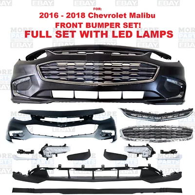 Front Bumper For 2016-2018 Chevy Malibu Cover With Valance Grille Fog Light Trim - Image 1 of 3