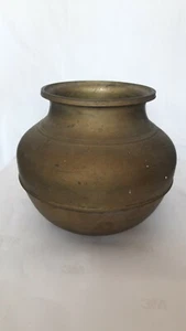 Antique Pooja Brass Bronze Bell Metal Kitchen Pot Vase Bowl Rare Rich Patina b37 - Picture 1 of 7