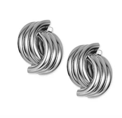 BRINCOS CHARTER CLUB PRATA TOM ANEL TRIPLO 1-1/6" NOVO AUTÊNTICO NOVO COM ETIQUETAS - Imagem 1 de 4