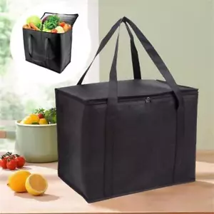 Contenedor de alimentos aislante portátil de poliéster impermeable negro con correa mediana - Imagen 1 de 26