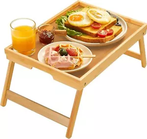 Bamboo Bed Tray Table with Foldable Legs, Breakfast Tray for Sofa, Bed, Eating, - Picture 1 of 7