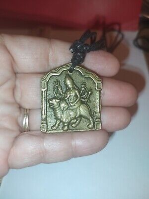 Solid Brass Hindu Deity Maha Durga Amulet Pen...