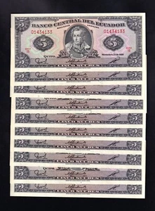 F.C. ECUADOR , LOTE 10 UNIDADES 5 SUCRES 1988 , S/C (UNC) , P.113d . - Foto 1 di 2