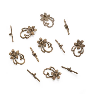 10 set Antique Bronze Tibetan Style Flower Toggle Clasps Hook Jewelry Findings - Image 1 of 4
