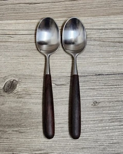 2 Vtg Lauffer Palisander Teaspoons 6 ⅜" Rosewood Handle Japan MCM Rare 😍 - Picture 1 of 14
