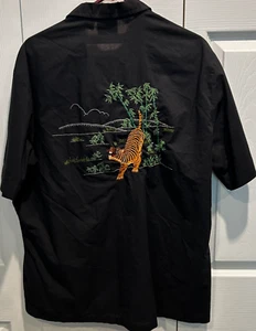 Vintage Kennington Ltd California Black Embroidered Shirt XL Tiger Bamboo Asian - Picture 1 of 5