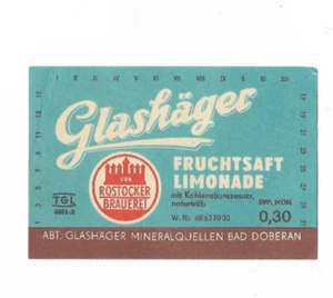afG DDR-Etikett Limonade - MDN Rostock Abt. Glashäger Mineralquellen Bad Doberan - Bild 1 von 2