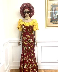 Red Real Wax African Long Dress. African Party Outfit, African Dress, Nigerian - Picture 1 of 7