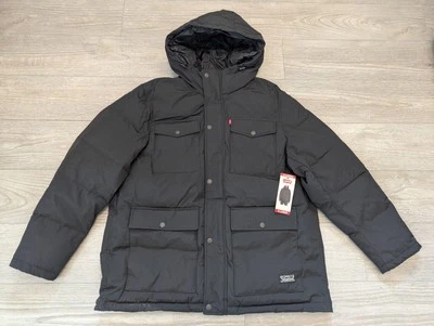 Abrigo Parka con Capucha Acolchado a Presión Cremallera Completa Levi's Strauss Negro Para Hombre Talla X-Grande Nuevo con Etiquetas Foto 1 de 4