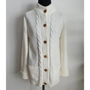 EUC VTG Sears Women's 60's Cream Acrylic Wood Button Front Cardigan w/Pockets S - Picture 1 of 9