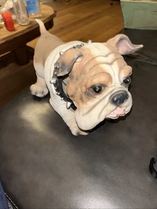 Vintage Englische Bulldogge Harz 10 Zoll Figur Stachelhalsband Welpe Hund Wackelkopf - Bild 1 von 3