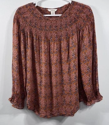 Sundance Top 100% Seda Estampado Boho Acanalado Mujer’s M Ligero Manga Larga Foto 1 de 4