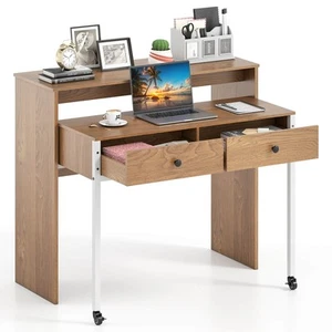 Extendable Design Computer Desk Writing Workstation Space Saving w/Drawer&Wheels - Picture 1 of 10