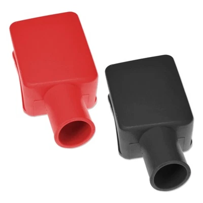 Gummi-Schutzkappe für Polklemmen gerade Rot (+) & Schwarz (-) Batterie KFZ - Bild 1 von 2