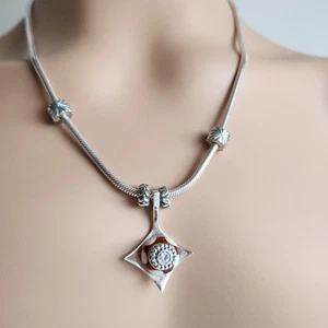 Marcus Max Sterling Silver Pendant w/ Pandora Murano Bead on Pandora Chain - Picture 1 of 18