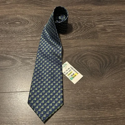 New Henry Jacobson 100% Silk Tie Blue Green Classic Preppy Geometric 3.75x57 - Image 1 of 3