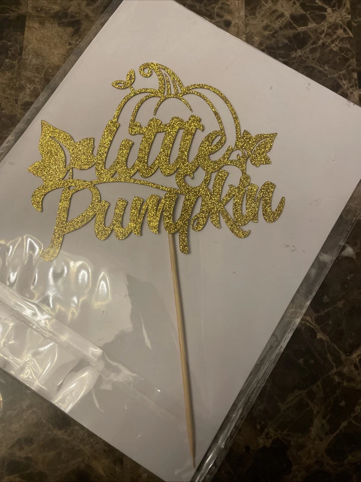 Pequeña calabaza adorno de pastel dorado brillante - Pequeña calabaza decoración de baby shower... Foto 1 de 1