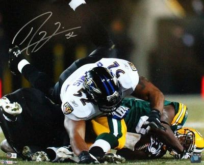 Ray Lewis Autografiado Ravens 16x20 Tackle Vs Packers HM Foto-Beckett con Holograma Foto 1 de 4
