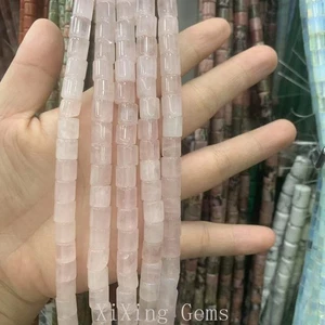 Cuentas espaciadoras tubulares cilíndricas de cuarzo rosa natural de 8 mm para hacer joyas hágalo usted mismo - Imagen 1 de 6