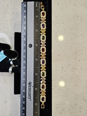 Brazalete Flor Cristal Multicolor Lleno Oro 18K - 7 Pulgadas Foto 1 de 4